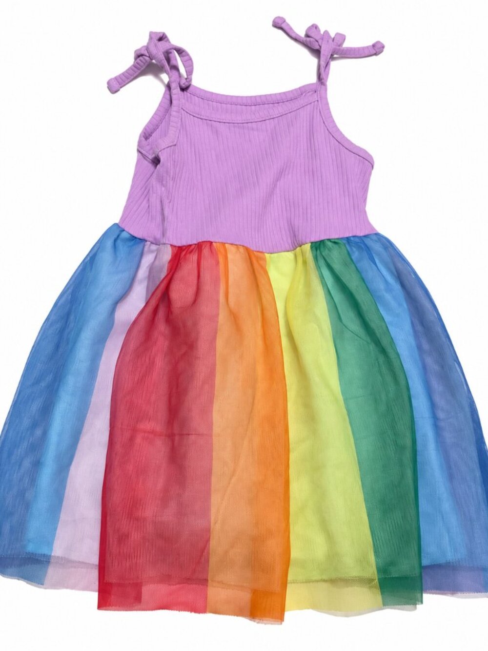 Cat & Jack Girls 3T Rainbow Tulle Dress Lavender Tie Shoulder Sleeveless